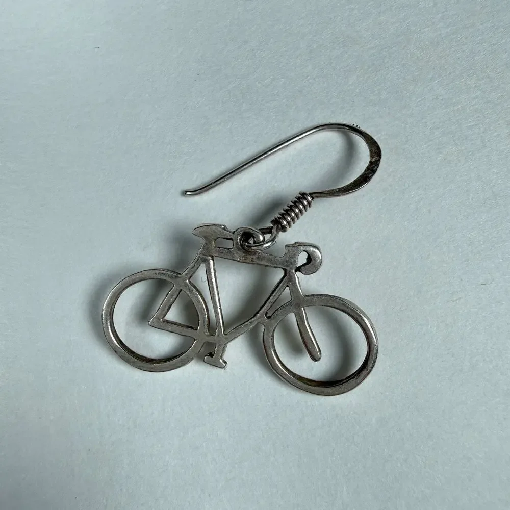 Sterling Silver 925 Bicycle Dangle Earrings 3.39g